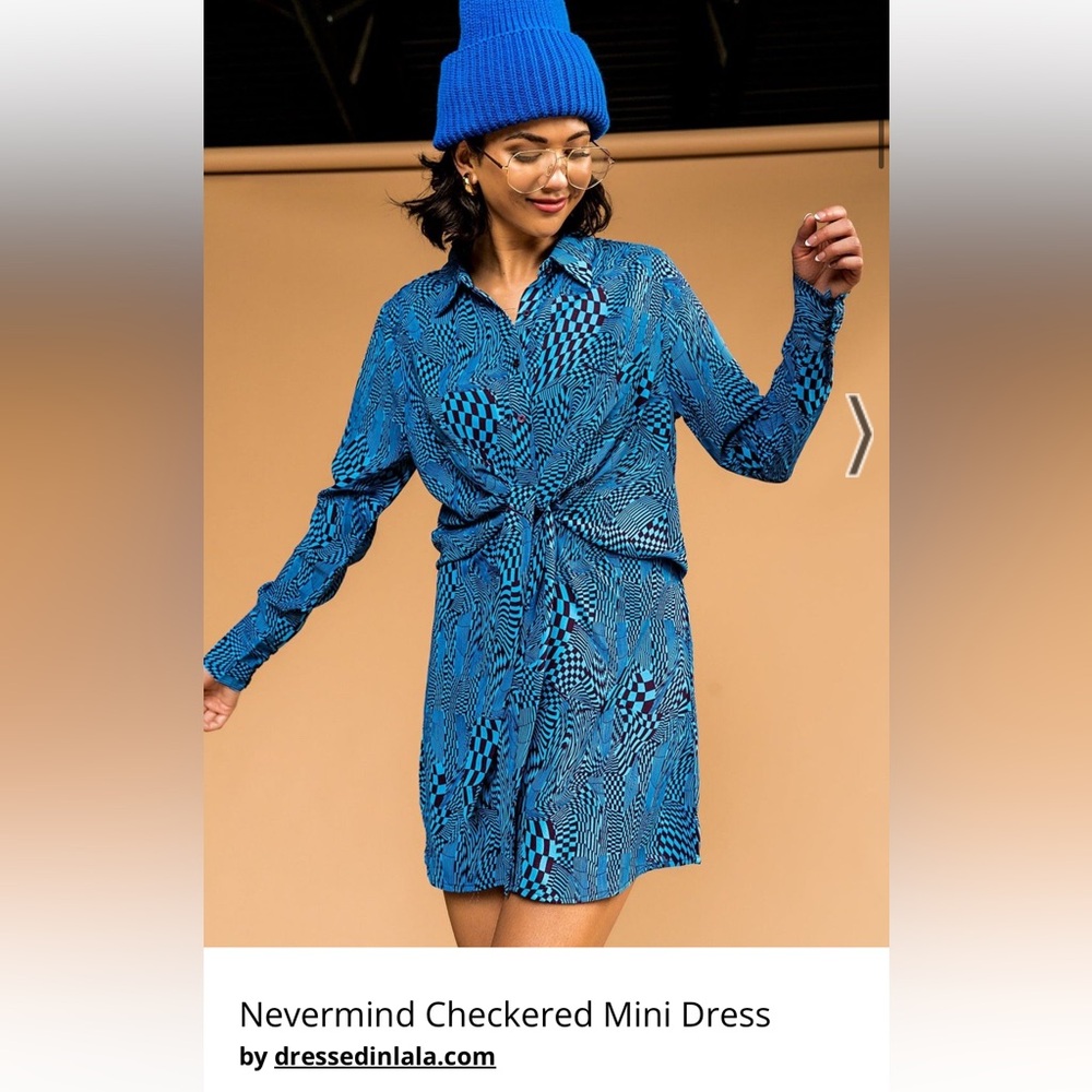 NWT Dressed in Lala Blue Checkered Mini Dress